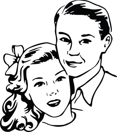 Free Clipart Of A Retro Couple, Black and White