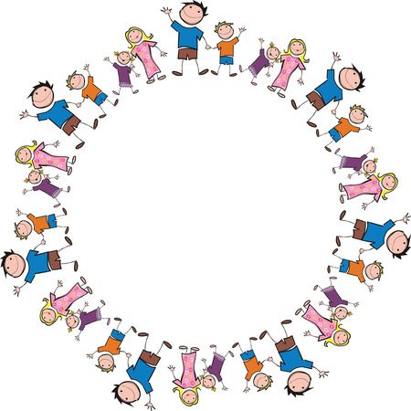 Free Clipart Of A Round Frame Made of Stick Family Members