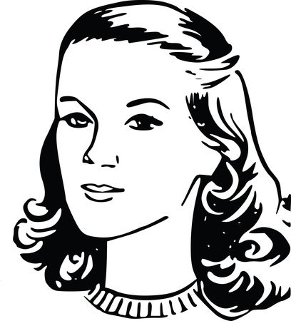 Free Clipart Of A Retro Girl, Black and White