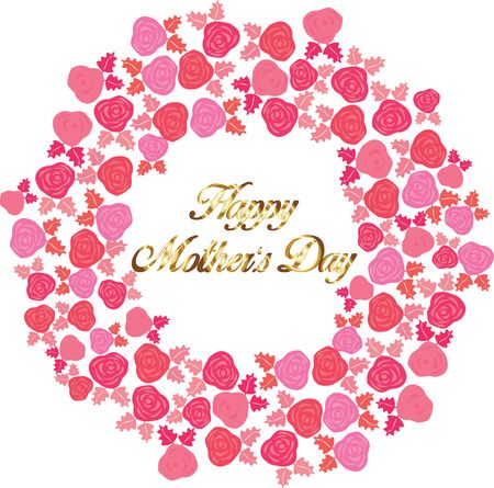 Free Clipart Of A Gold Happy Mothers Day Greeting in a Circle of Roses and Leaves