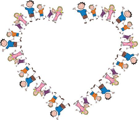 Free Clipart Of A Heart Frame Made of Stick Family Members