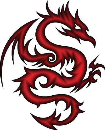 Free Clipart Of A Red Dragon in Tribal Style