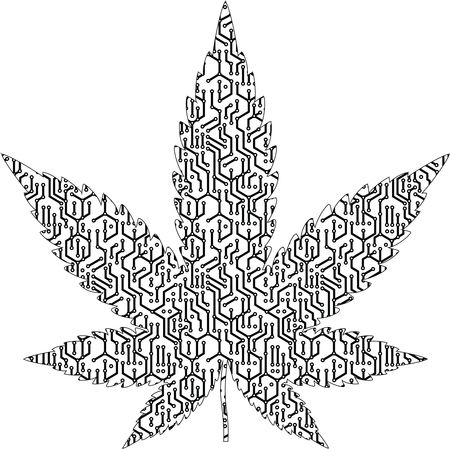 Free Clipart of a Cyber Connection Cannabis Marijuana Pot Leaf