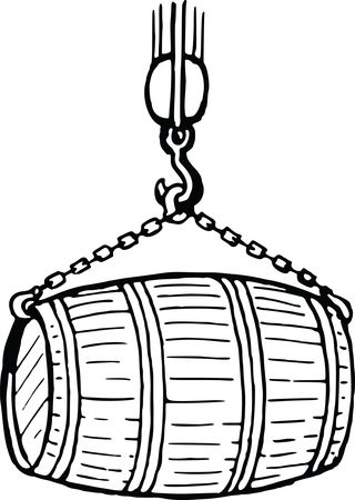 Free Clipart of a Wooden Barrel in a Sling Black and White