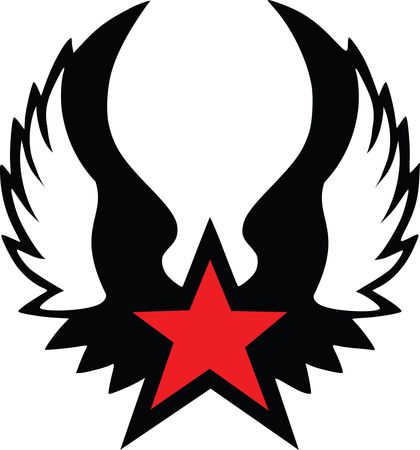 Free Clipart of a Red Star With Wings - Black and Red Version