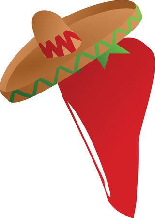 Free Clipart Of A Mexican Chili Pepper Wearing a Sombrero Hat