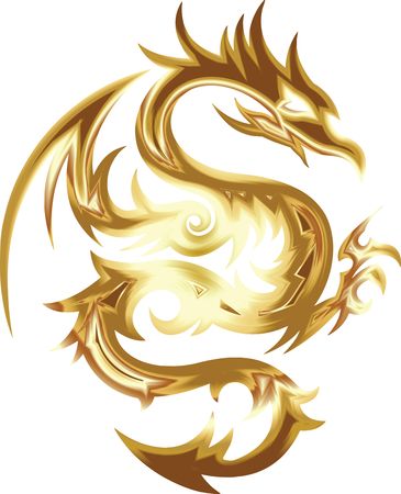 Free Clipart Of A Goldon Dragon in Tribal Style