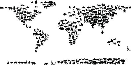 Free Clipart of a map formed of animal silhouettes
