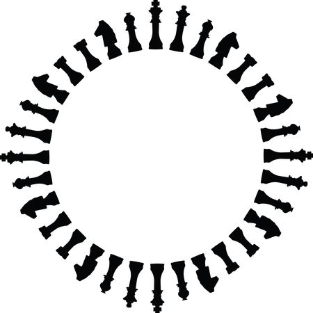 Free Clipart of a Round Frame of Chess Pieces in Black and White