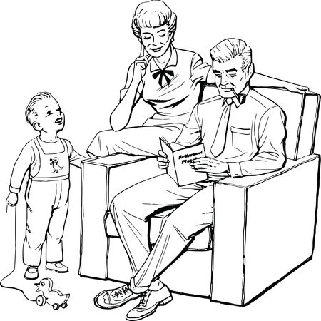 Free Clipart Of A retro father reading a dads day card