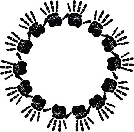 Free Clipart of a Round Frame of HandPrints in Black and White