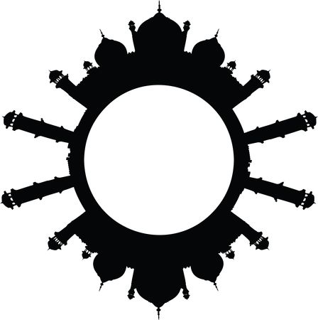 Free Clipart of a Round Frame of Mosques in Black and White