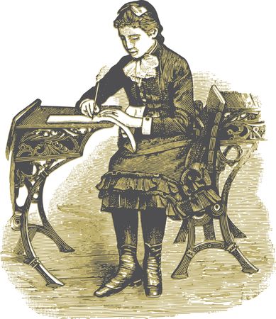 Free Clipart Of A school girl writing at a desk