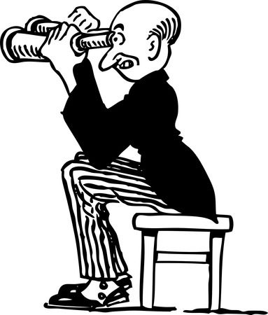 Free Conceptual Retro Clipart Illustration Of A Curious Man Spying With Binoculars