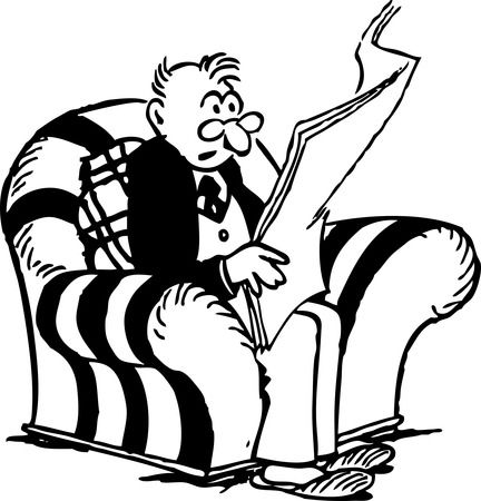 Free Retro Clipart Of A Man Reading Interesting News From A Newspaper