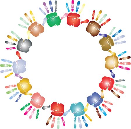 Free Clipart of a Circle Frame of HandPrints in Color