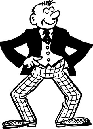 Free Clipart Illustration Of A Cartoon Retro Man Confidently Waiting With A Grin