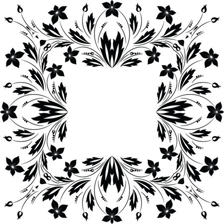 Free Clipart of a Square Frame of Flowers in Black and White