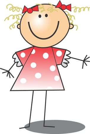 Free Clip Art Of A Happy Blond Girl In A Pink Polka Dot Dress