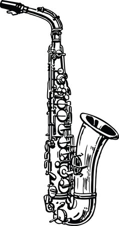 Free Clipart Of A Black and White Saxophone Musical Instrument