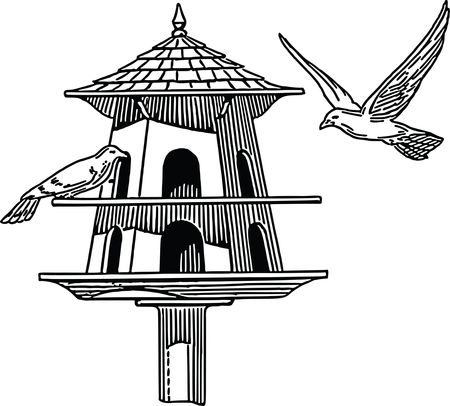 Free Clipart Of A Black and White Bird Feeder House