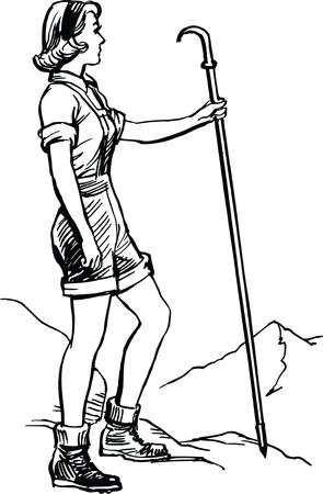 Free Clipart Of A retro female hiker