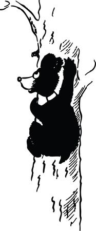 Cartoon Black Bear Cub Climbing A Tree - Free Retro Clipart Illustration
