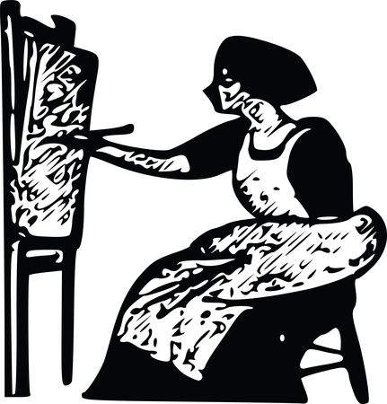 Free Clipart Of A black and white Woman Piainting a Canvas