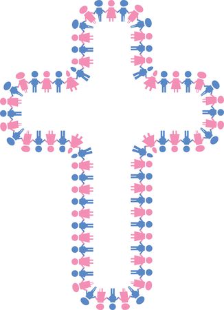 Free Clipart Of A Cross Formed of Boys and Girls