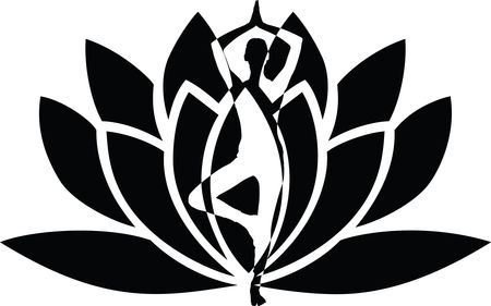Free Clipart of a Silhouetted Woman Doing Yoga Over a Lotus Flower