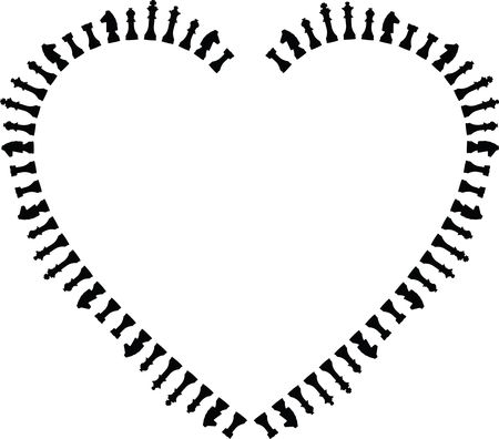Free Clipart of a Heart Frame of Chess Pieces in Black and White