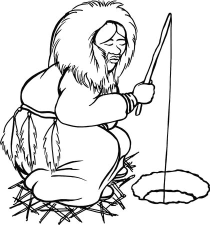 Free Clipart Of An ice fishing eskimo