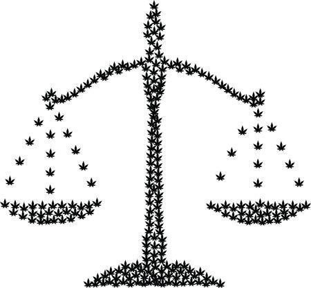 Free Clipart of a Cannabis Marijuana Pot Leaf Scale in Black and White