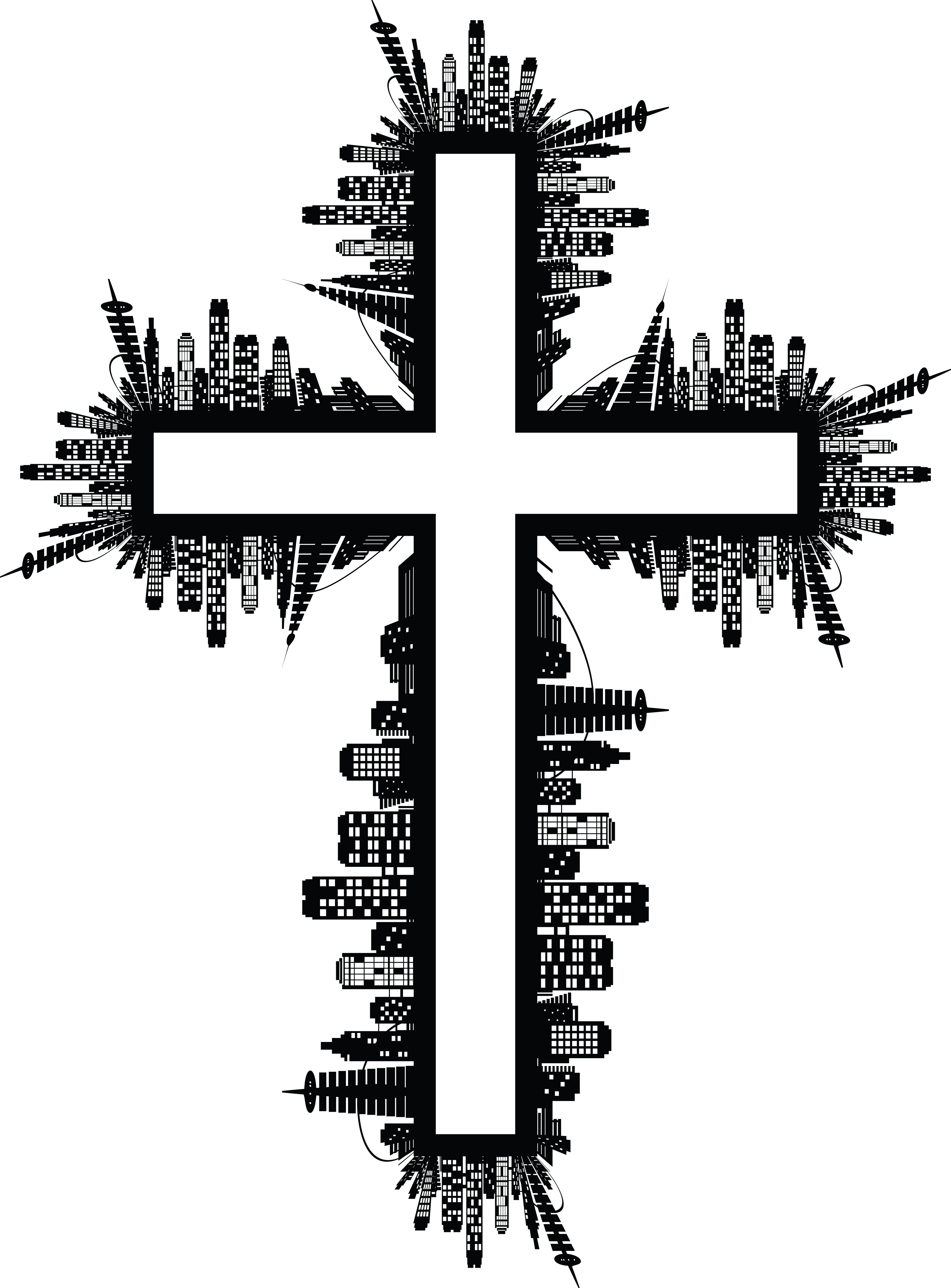 Free Clipart Of A Black and White Urban Cross.