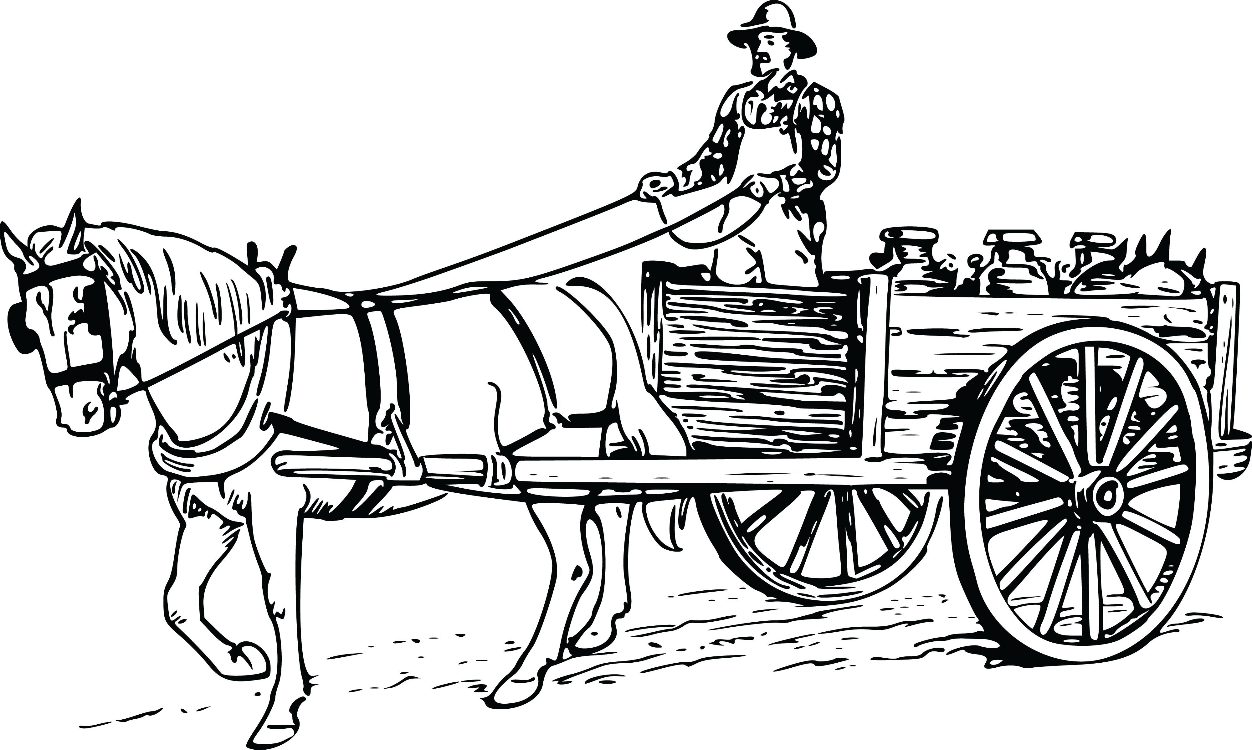 Free Clipart Of A Farmer Driving a Horse Drawn Cart