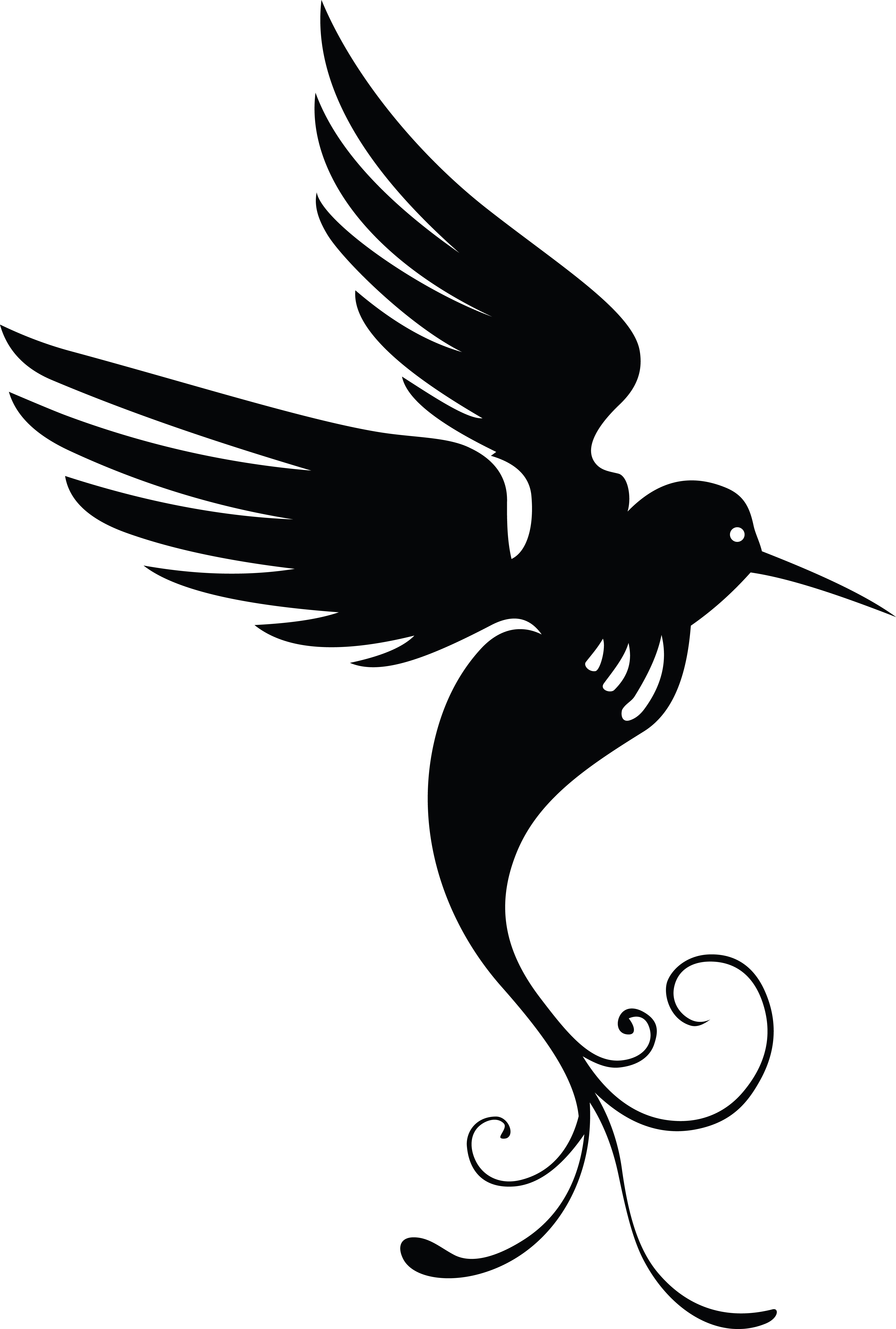 Free Clipart Of A Black and White HummingBird Silhouette