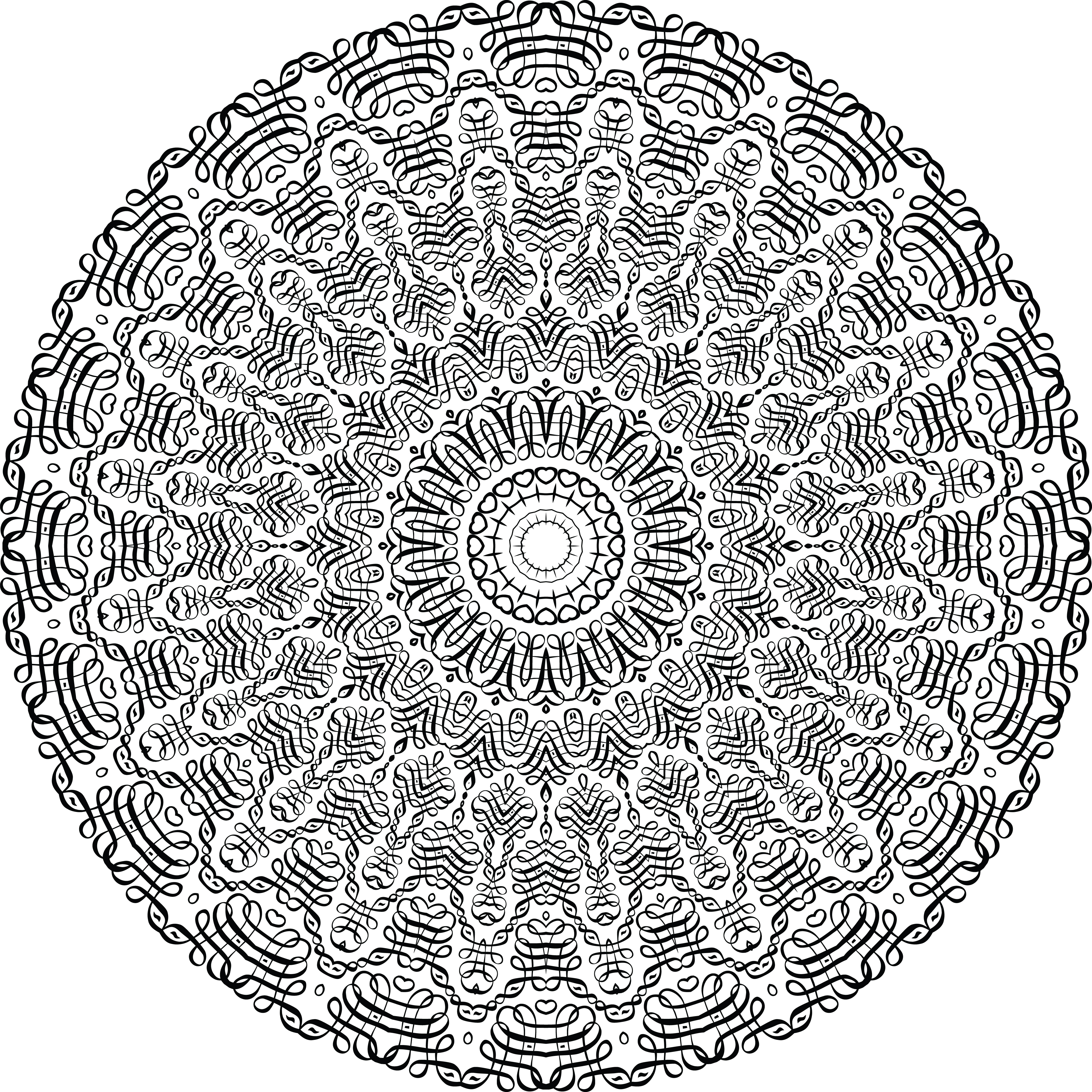 Download Free Clipart of a Black and White Calligraphic Circle Mandala